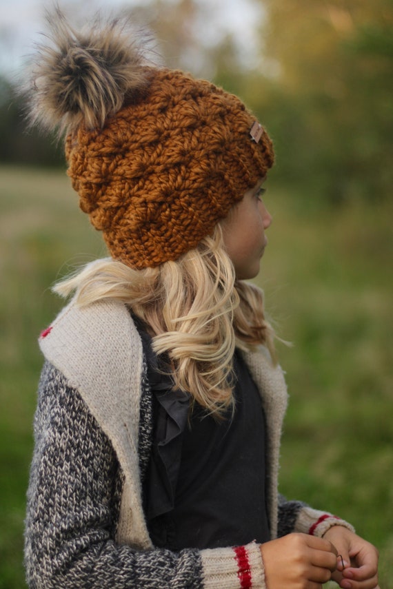 Chunky Knit Hat With Extra Large Faux 