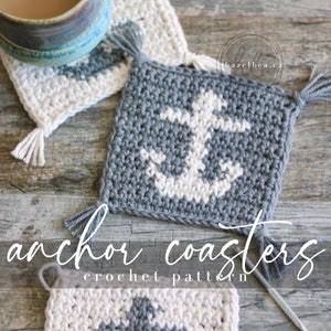 Nautical Anchor Coasters, Easy Crochet Coaster Pattern