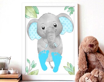 Footprint Art for Boy / Cute Elephant Feet / Nursery Decor Print / Kids Baby Toddler Room / Keepsake Craft Wall Art DIY / Elephant Printable