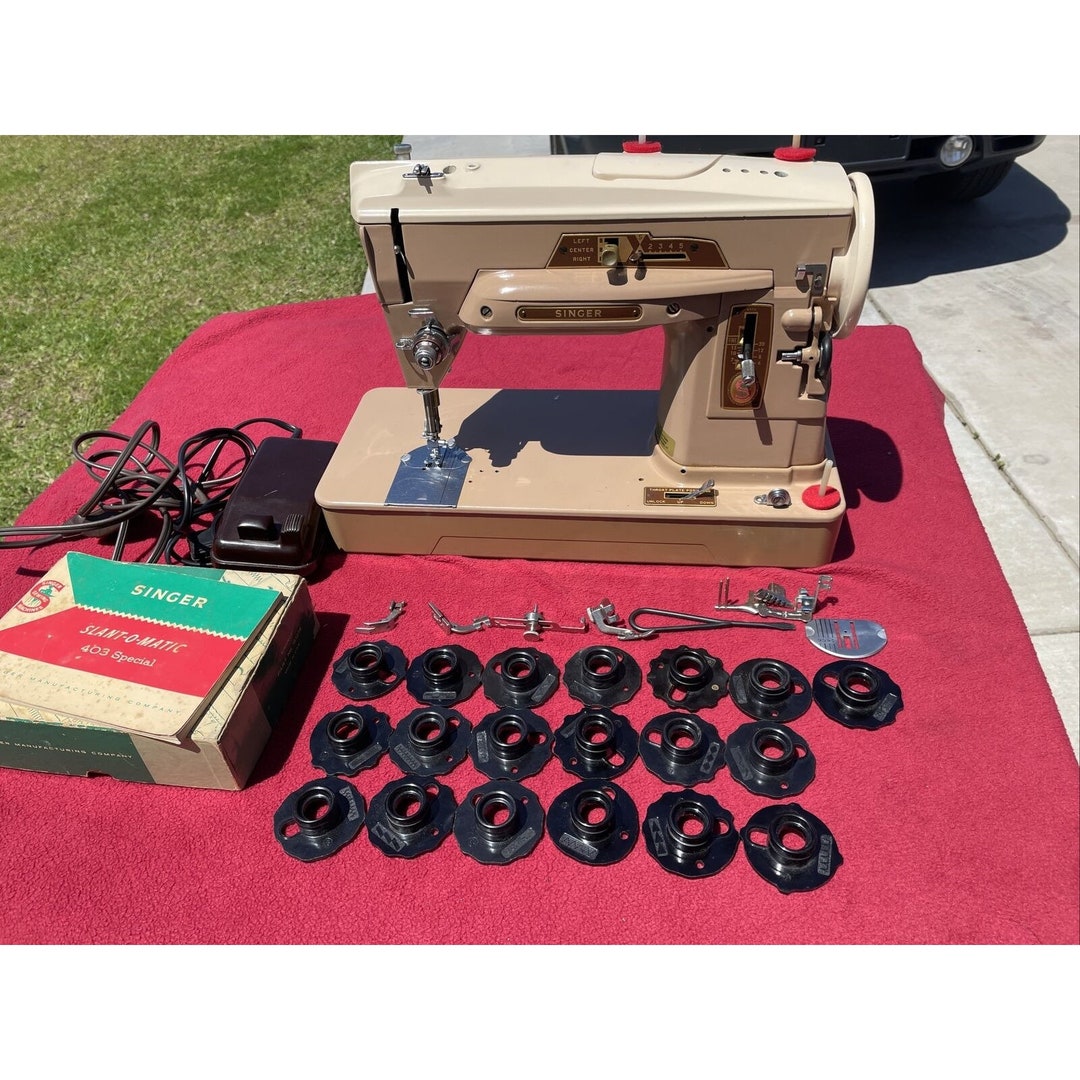 Singer Model 403A Sewing Machine 1959 Serial NB641969 With Attachments