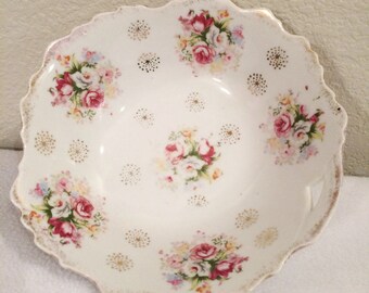 Vintage Antique Round White floral with  Gold Trim Bowl