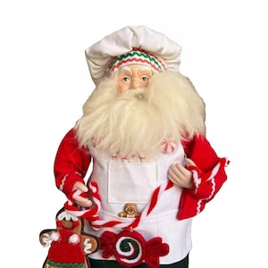 Vintage 18&quot; Porcelain Baker/Chef Santa Clause Doll on Stand-Gingerbread-Candy Collectible Christmas