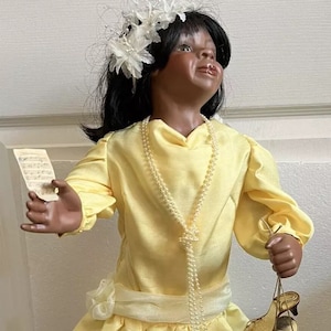 Vtg Porcelain African American Doll OOAK 24&quot; T/ w Stand (Mary Van Osdell Mold) Collectible dolls