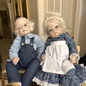 Rare Vintage Good Morning Sugar Granny & Grandpa Porcelain Cloth Dolls by Boots Tyner Collectible Dolls