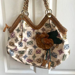 Vintage Orig SHARIF 1827 Seltene Große Beige Schulter Tote Tasche Tier Blumendruck Sammler Geldbörse