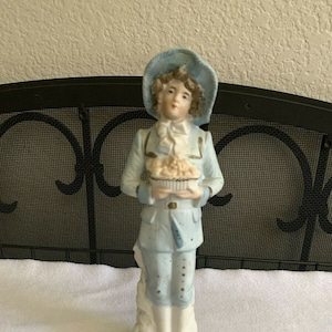 Antique Blue and White Victorian Numbered #3872 Man figurine Bisque RARE  9.5&quot; Tall