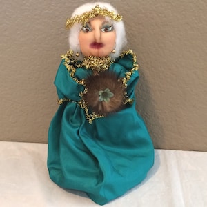 Vintage 1991 Handmade Cloth & Nylon Stocking Doll  9&quot;  Doll Tutu Emerald  by Cecilia Signed  OOAK! AMAZING DETAILS!