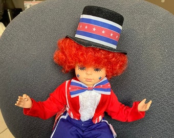 Vintage Brinns 1988 4th Of July Clown Doll Red White Blue Collectible Dolls