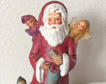 Vintage Santa Clause with Elves Figurine Ceramic Mold Beautiful Collectible Christmas