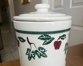 Vintage 1990's CROCK SHOP Santa Ana -Apple & Ivy Large Canister 10" with Lid Collectible Kitchen Decor