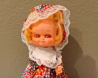 Country Vintage VInyl Doll Music Box Wind Up Bottom Jingle Bells