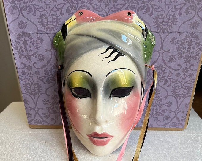 Vtg Ceramic Face Mask Wall Hanger clay Art San Francisco Hand Painted