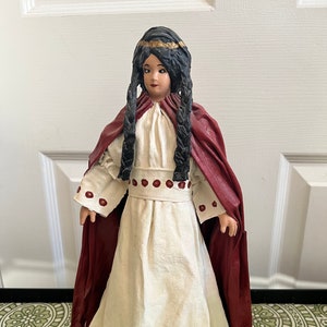 Vintage Paper Mache Indian Princess Doll 13.5&quot; Black Braids, Painted Face