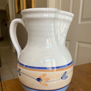 Vintage Caleca Pottery Water Pitcher Italy Hand Painted Nice! Floral Design
