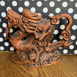 Vintage Terra Cotta Red Clay Decorative Dragon Teapot, Dragons, Teapots, Rare Collectible Vintage Decor
