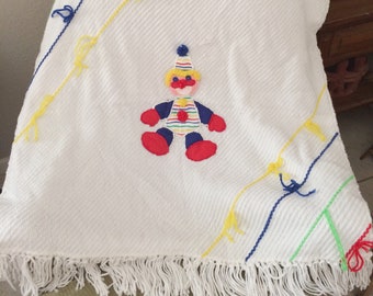 Vintage Clown Rainbow Nursery Baby Blanket Handmade OOAK Collectible