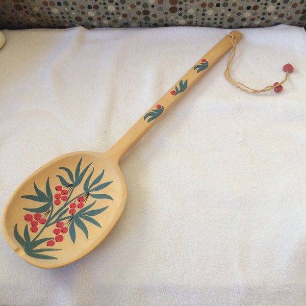 Vintage Wood Spoon Hand Painted Hanging Made In Poland 19.5"