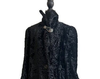 Vtg Black Skinners Mid Century PERSIAN LAMB Fur Coat Womens Toggle Loop Closure  Collectible Coats