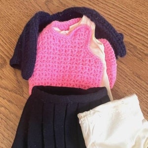 Vintage Antique 5 Piece Lot Outfit for Dolls Knitted Sweaters, Underwear & Skirt Collectible Dolls