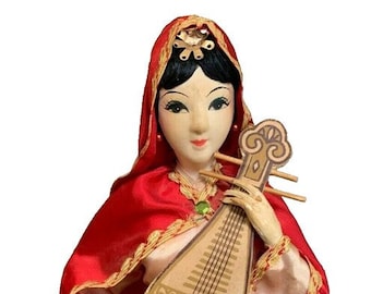 Vintage Chinese pop van geishadoek met Uke, 15 inch voor verzamelaars