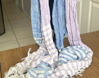 Vintage set of (2) Purple and Blue Striped with Fringed One Size Tall Scarves Collectible Accessories Women