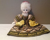 Caenaho B Poccnn (Made in Russia) Vintage White Porcelain Vintage Doll-RARE Rabbit Fur Hat-Tag