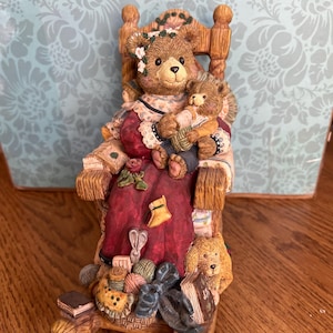 Vintage Mother and Baby Bear in Rocking Chair Musical Figurine~Play Small World  Collectible Decor