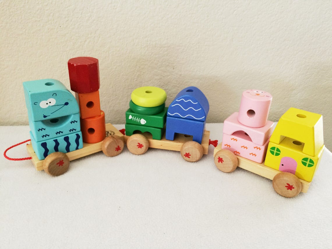Vintage Wooden Train Set 17 NO BOX Great Collectible Etsy