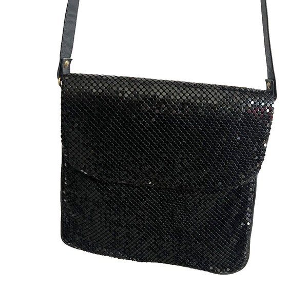 Vintage Black Sequined Evening Bag Purse Long Strap Square Collectible Purse Condition: Pre-owned