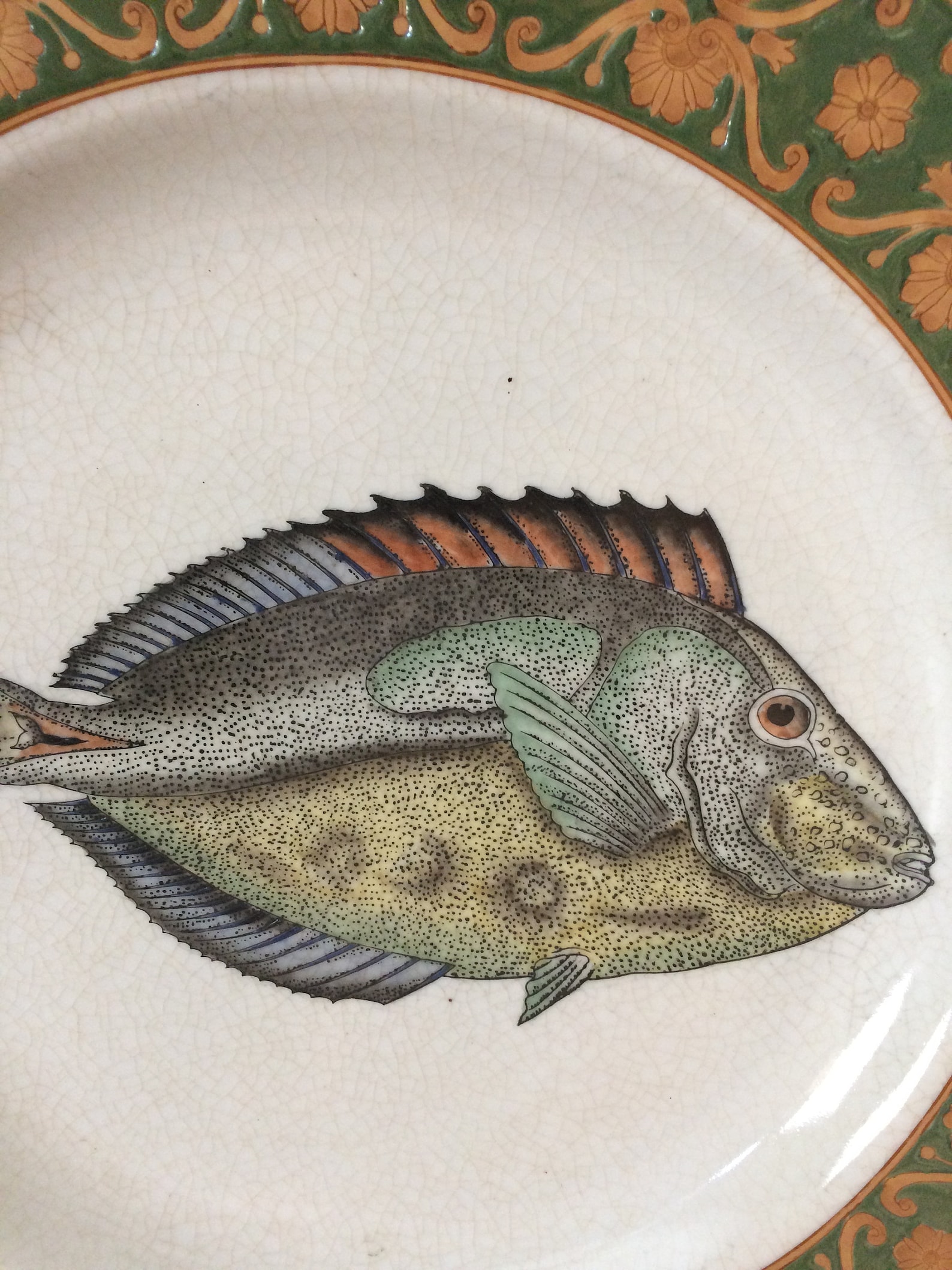 Vintage Chinese Large Painted Fish Plate Wall Decor Floral Etsy