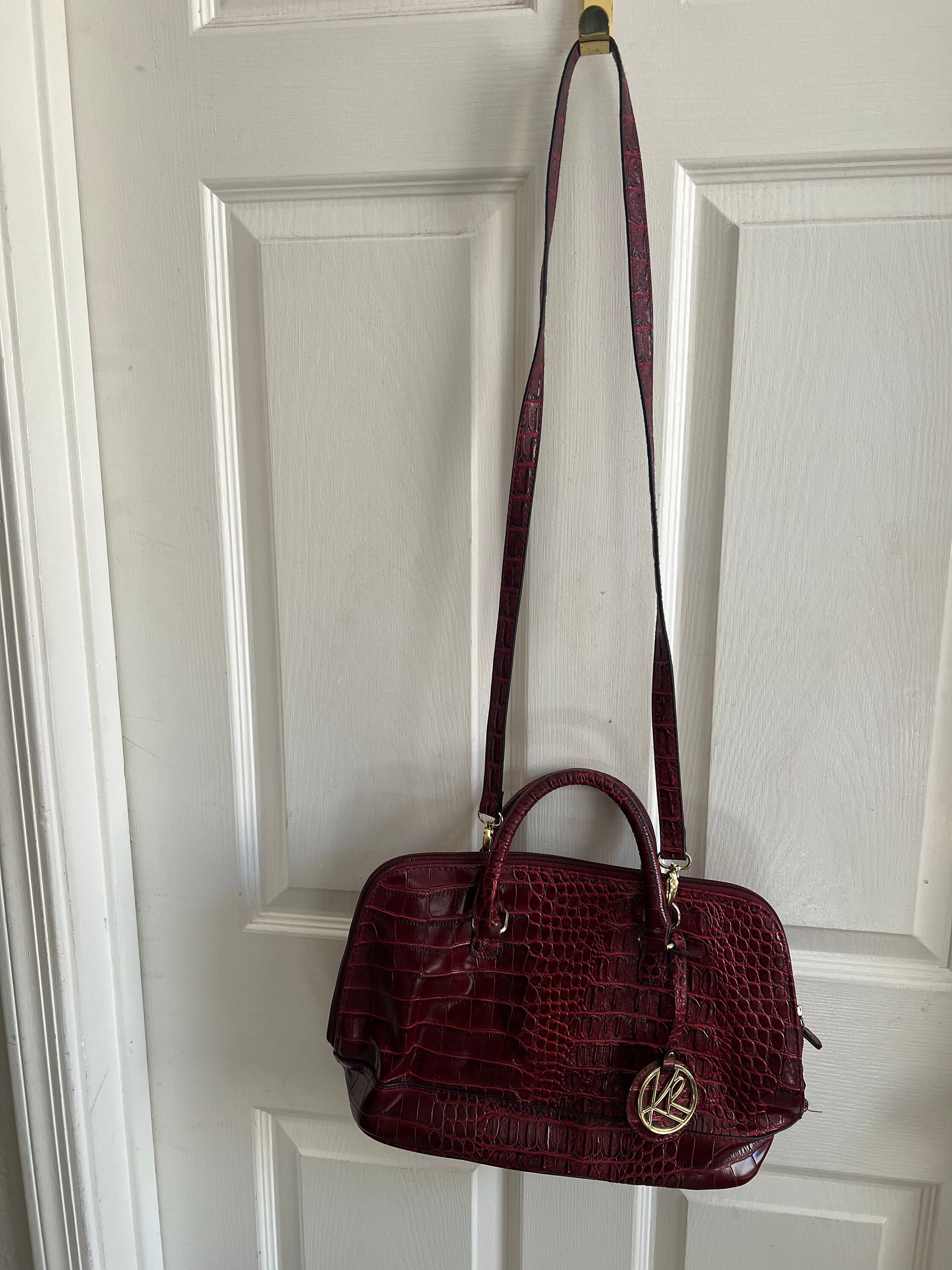 Vintage KR Kim Rogers Handle Strap Purse Zipper Red Faux Leather Snake Skin Collectible Purses