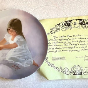 1985 &quot;Tender Beginning&quot; Plaat door Donald Zolan #1494A Vintage + COA 7 3/4 &quot;Diameter Collectible Plates