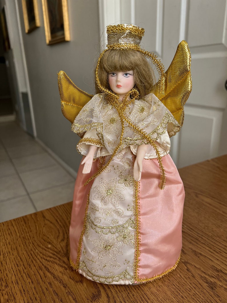 Vintage House of Hatten Porcelain Angel Tree Topper Pink Dress Etsy