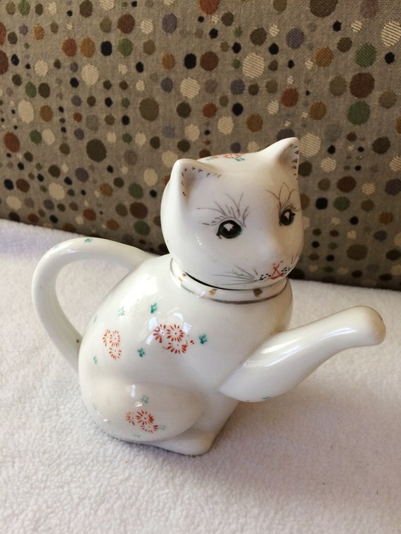 Vintage Miniature Theiere En Porcelaine Chinoise Chat Etsy