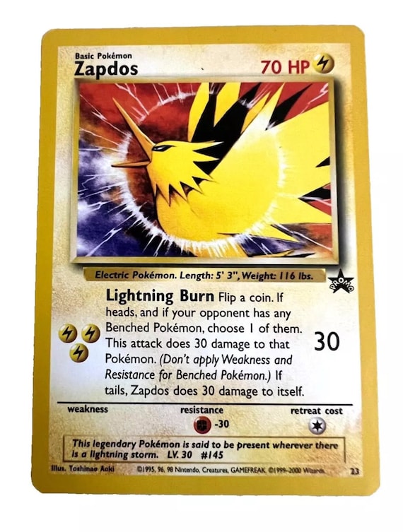 Vintage 1999 Pokemon Card, Basic Pokemon #23 Zapdos, 70HP Black