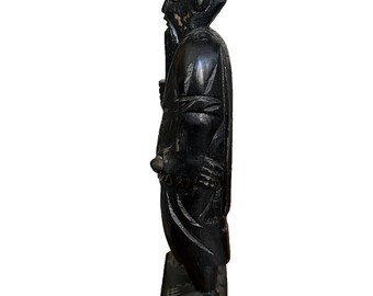 ヴィンテージ 中国 東洋 木彫り 漁師 12 インチ 彫刻 *ポール欠品