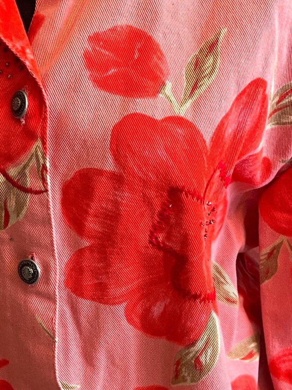 Vintage TANTRUMS Jean Hibiscus Floral Pink Red Ja… - image 3