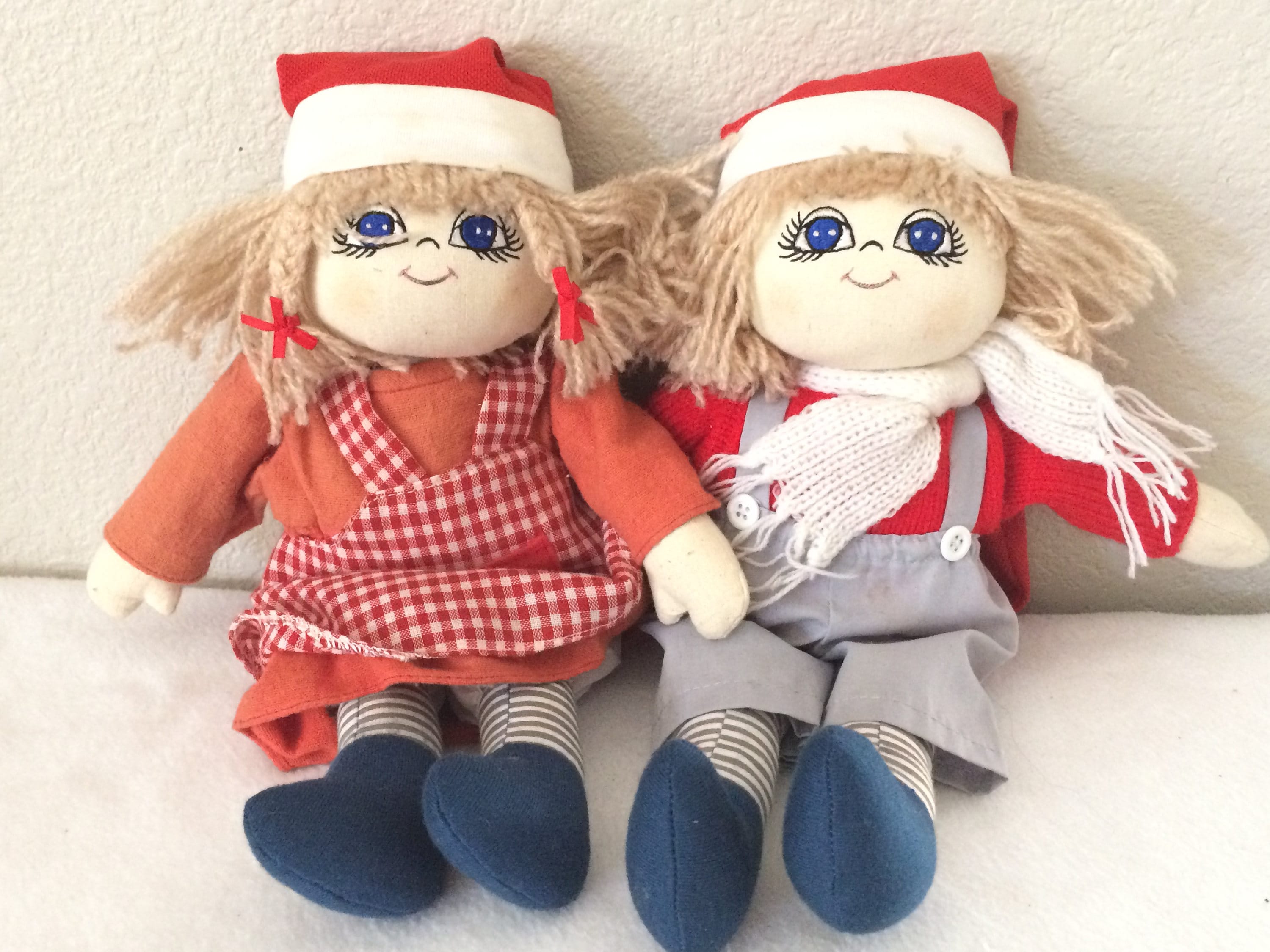 Handmade Vintage Dark BLD Yarn Hair Ragdolls W/ Embroidered Etsy