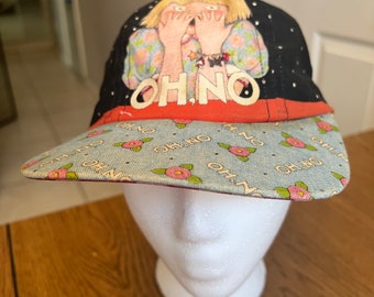 Rare Vintage ME Brand Black Oh No! Little Girl Panel Baseball Cap Adjustable Collectible Hats