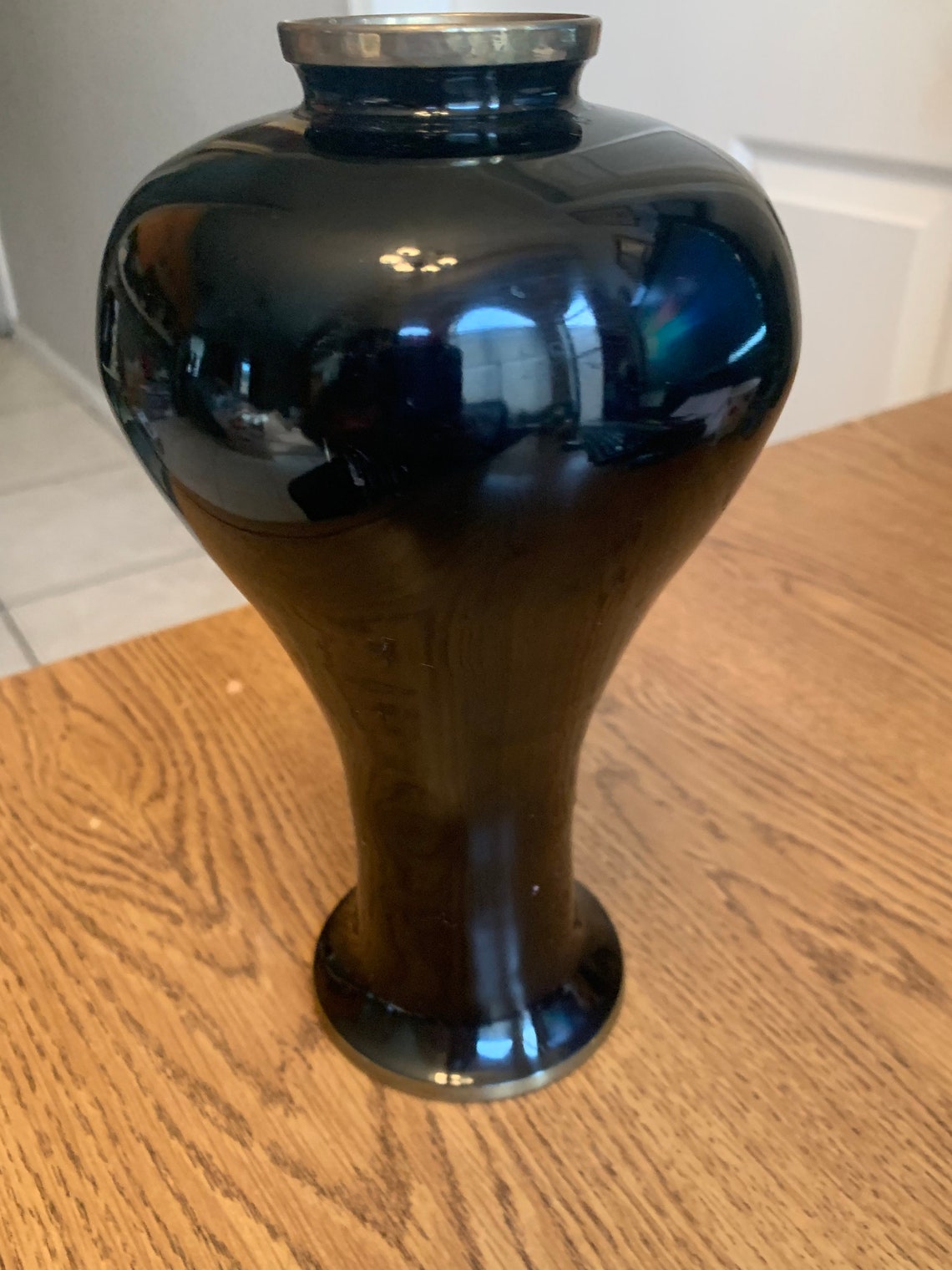 VTG Black Over Brass Vase Mother of Pearl Inlay of Pheasants & Etsy