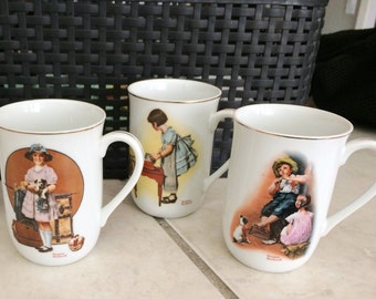 Classic Mugs 1981 ROCKWELL PORCELAIN MUGS Set of 3 Coffee Cups Collectible