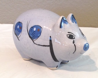 Vintage MEX Painted Porcelain Pig Figurine-Signed MexF