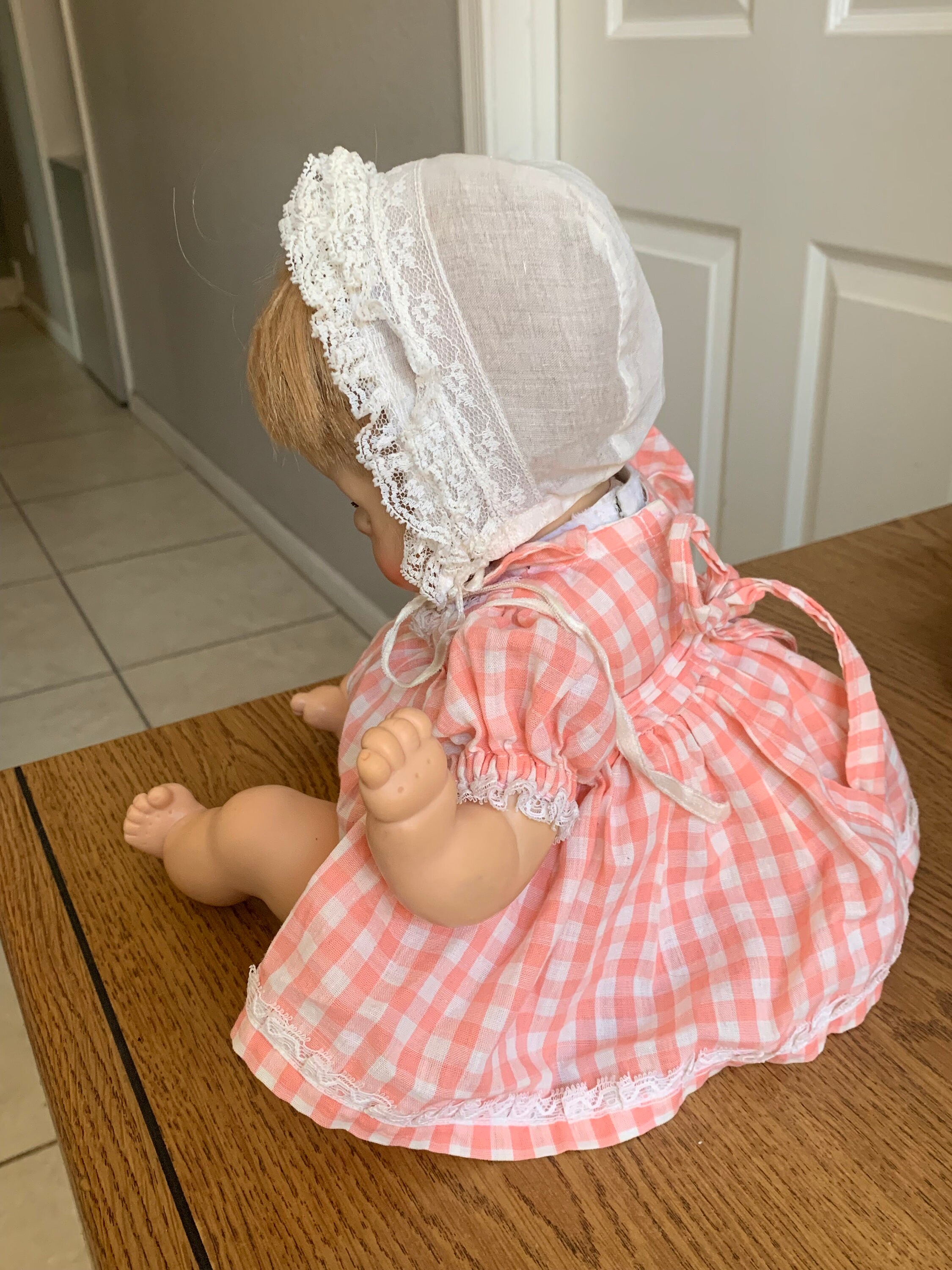 Vintage 1968 Vogue Baby Doll, Pink Checkered Dress (16