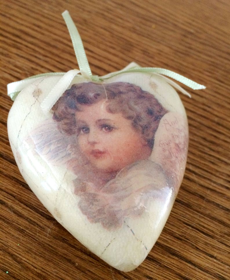 Vintage Paper Mache Ornament Angel Heart Shaped With Ribbon - Etsy