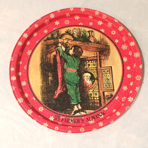 Vintage Collector  The Old Farmers Almanac 10 3/4" Round Tin Plate Platter