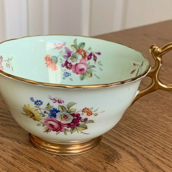 Hammersley & Co Antique Teacup Pastel Green Floral Gold Trim John Bates Auckland