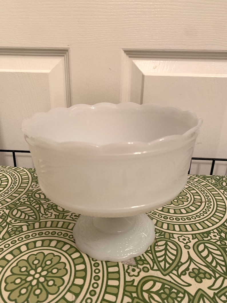 Vintage Milk Glass Footed Candy Dish Scalloped Trim Wavy Etsy
