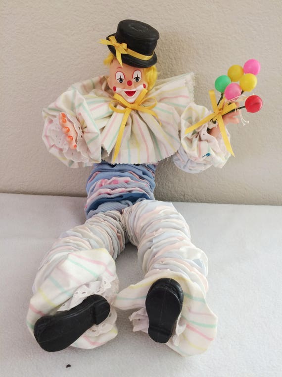 YOYO DOLL Vintage Taffeta Fabric Quilt Clown Cute Painted Face Etsy