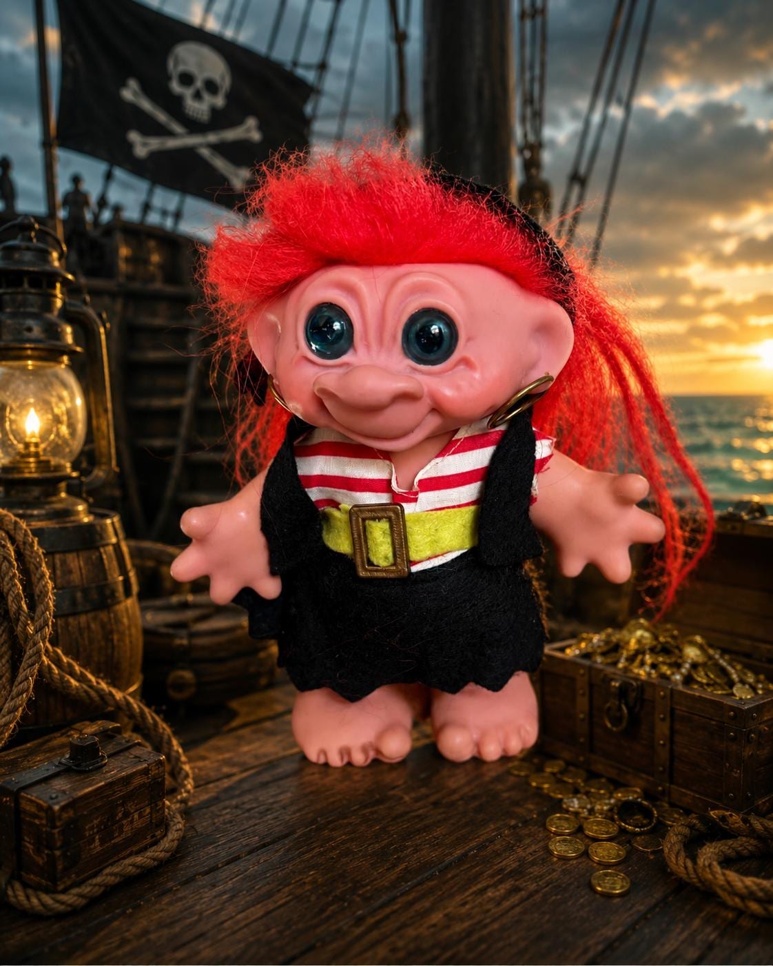 Vintage 1960s Dam Troll Doll – Pirate Girl With Red Hair, 7