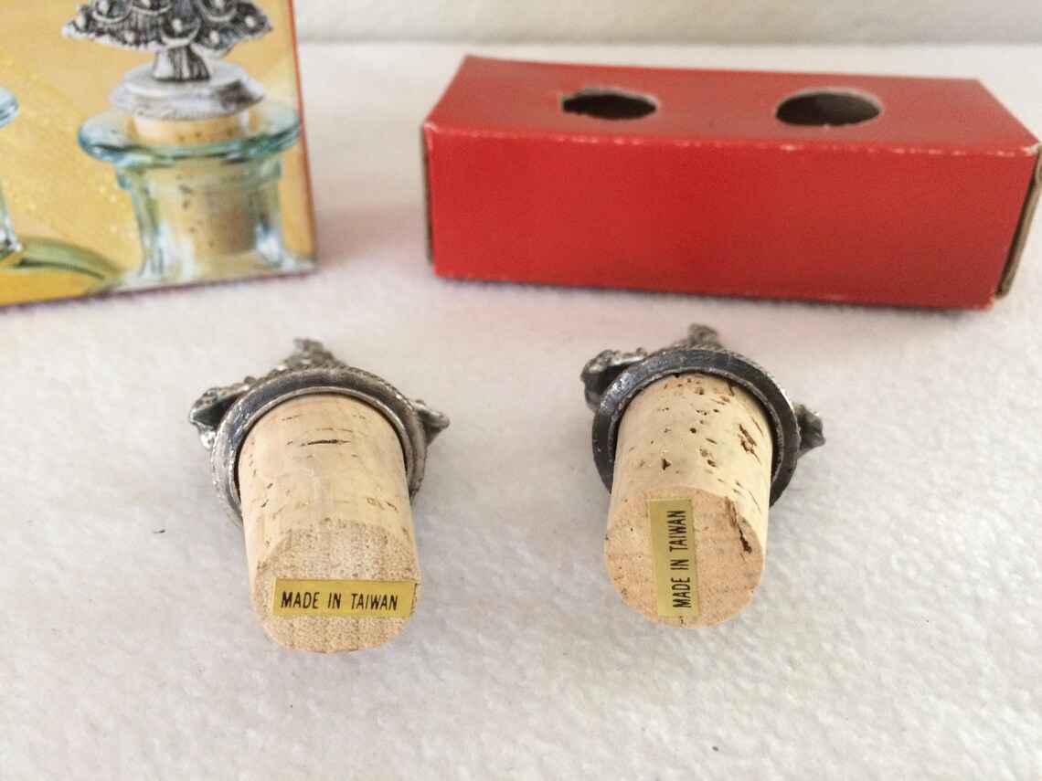 Vintage Pewter Metal Owl Cork Bottle Stopper, Vintage Barware